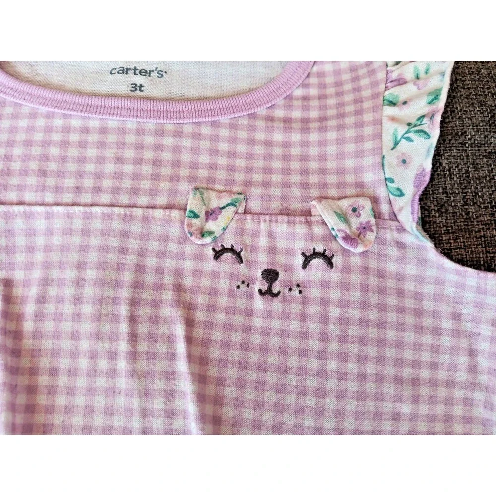 Pajamas 3T Carters Girls 2 piece purple white gingham sleeveless shirt shorts